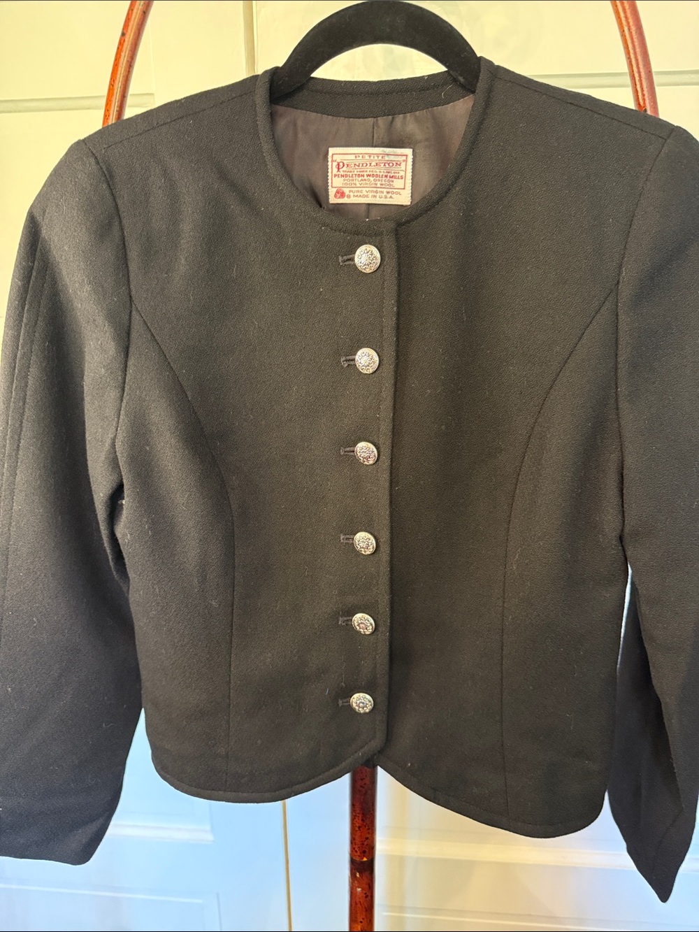Vintage Pendleton 100% Virgin Wool Petite Blazer Jacket Black USA Made Size 8